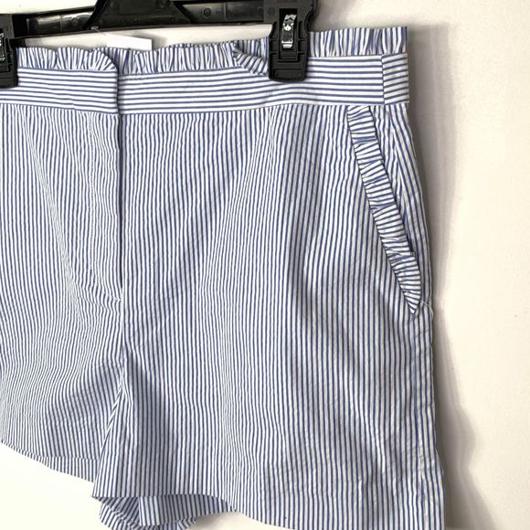 J. Crew Blue Seersucker Ruffle High Waisted Shorts - Picture 4 of 13